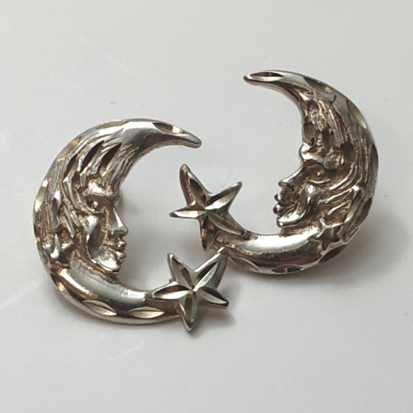 Vintage Jewelry - Vintage Sterling Silver Man in the Moon Post back Celestial Moon Stars earrings